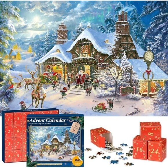 2025 Santa's Night Advent Calendar Puzzle - 1008 Pieces, Perfect for Kids & Home - Picture 1 of 7